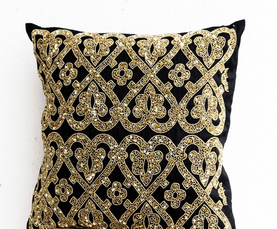 gold beaded throw pillows