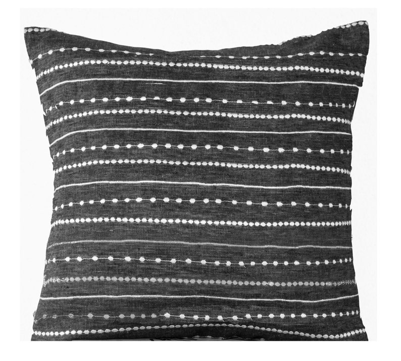 Grey Linen White Embroidered Pillow Cover Gray Linen Etsy