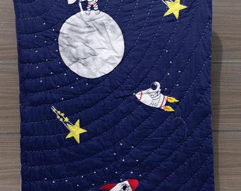 Space Quilt and Shams, Astronaut Quilt, Toddler Bedding Boys, Cosmos Bedding, Outer Space Boys Quilt, 10 Year Boy Quilt, Toddler Boys Quilt