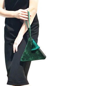 Emerald Green Velvet Purse, Pyramid Purse, Triangle Pouch, Party Accessories, Small Clutch, Evening Purse, Available in Multiple Colors