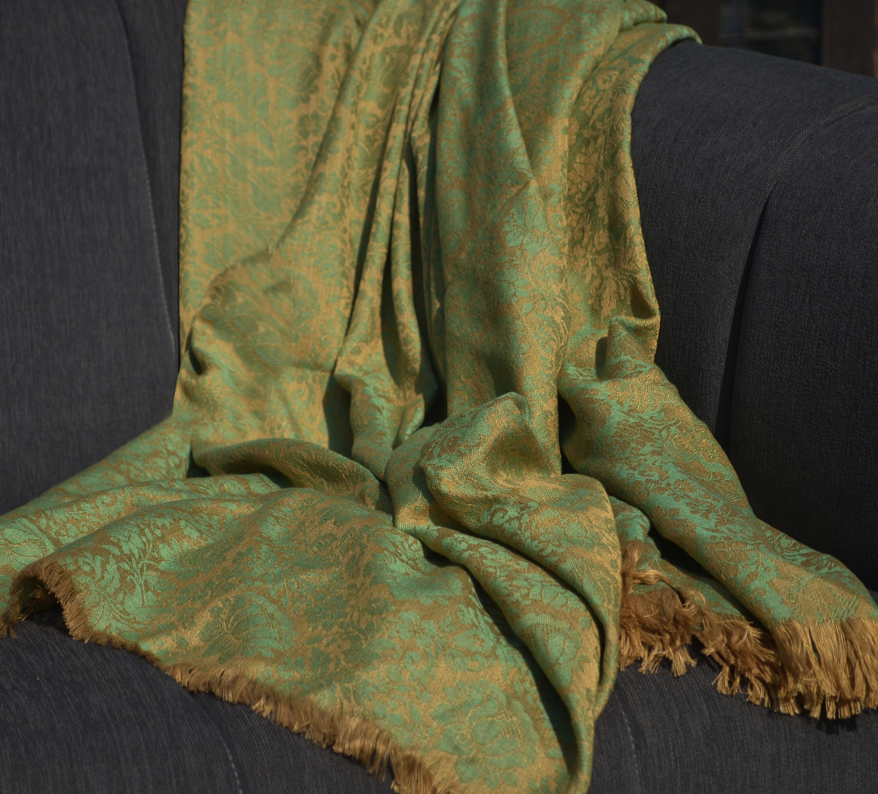 Handmade Cotton Silk Throw Blanket Floral Throw Green Beige Etsy