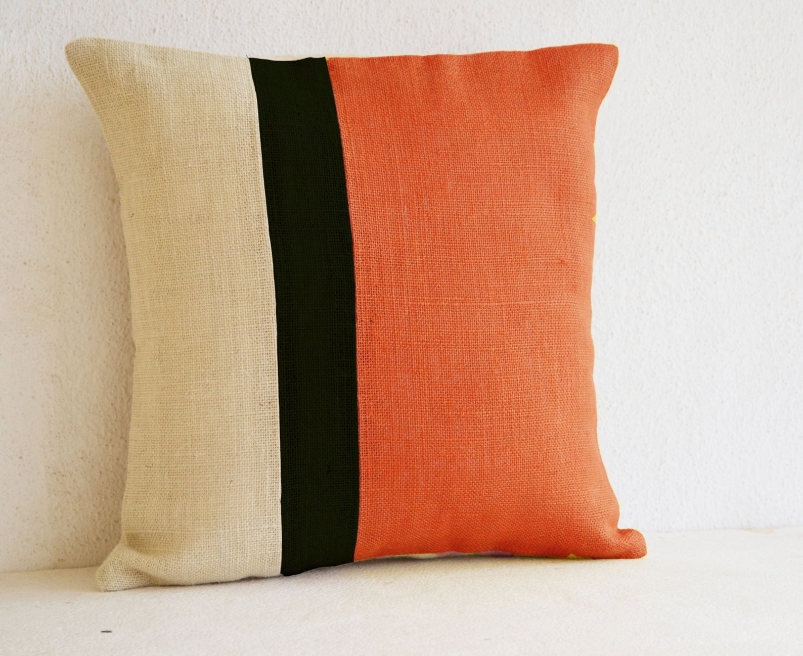 Orange Pillow Covers Burlap Pillow Cover Color Block Pillow Etsy