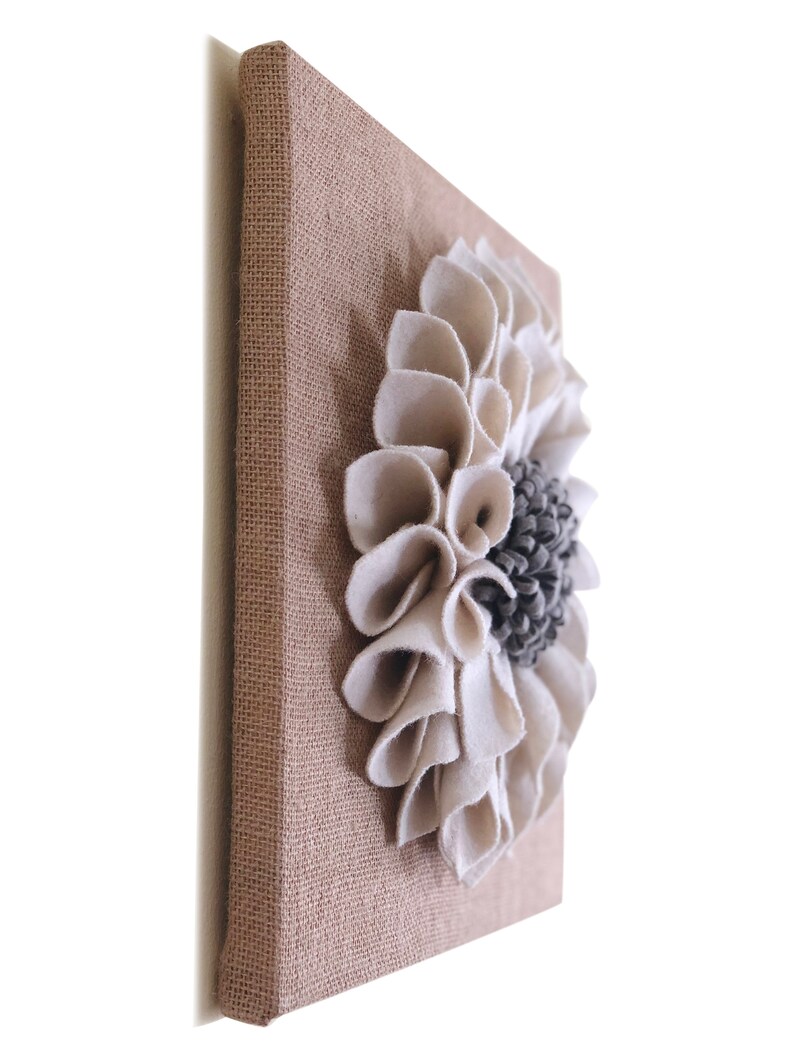Flower Wall Hanging Ivory Gray Flower Burlap Wall Art Ivory Etsy