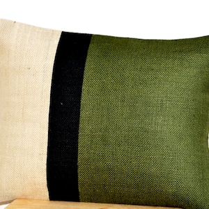 Lumbar Throw Pillow Cover, Green Burlap Pillow Cover, Geometric Pillow, cottage decor pillow, bold stripe pillows, Mother's Day Gift