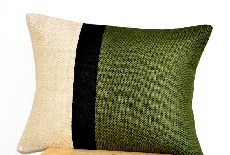 cottage decor pillow Mother/'s Day Gift Green Burlap Pillow Cover bold stripe pillows Lumbar Throw Pillow Cover Geometric Pillow