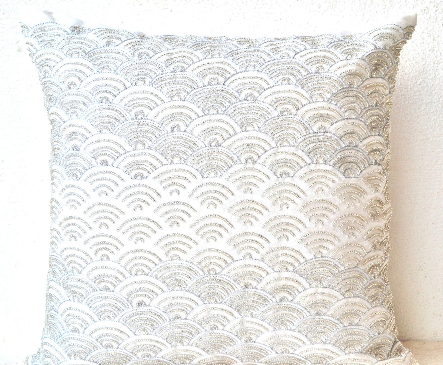 white throw pillow Silver White Pillow Beads Pillow Etsy