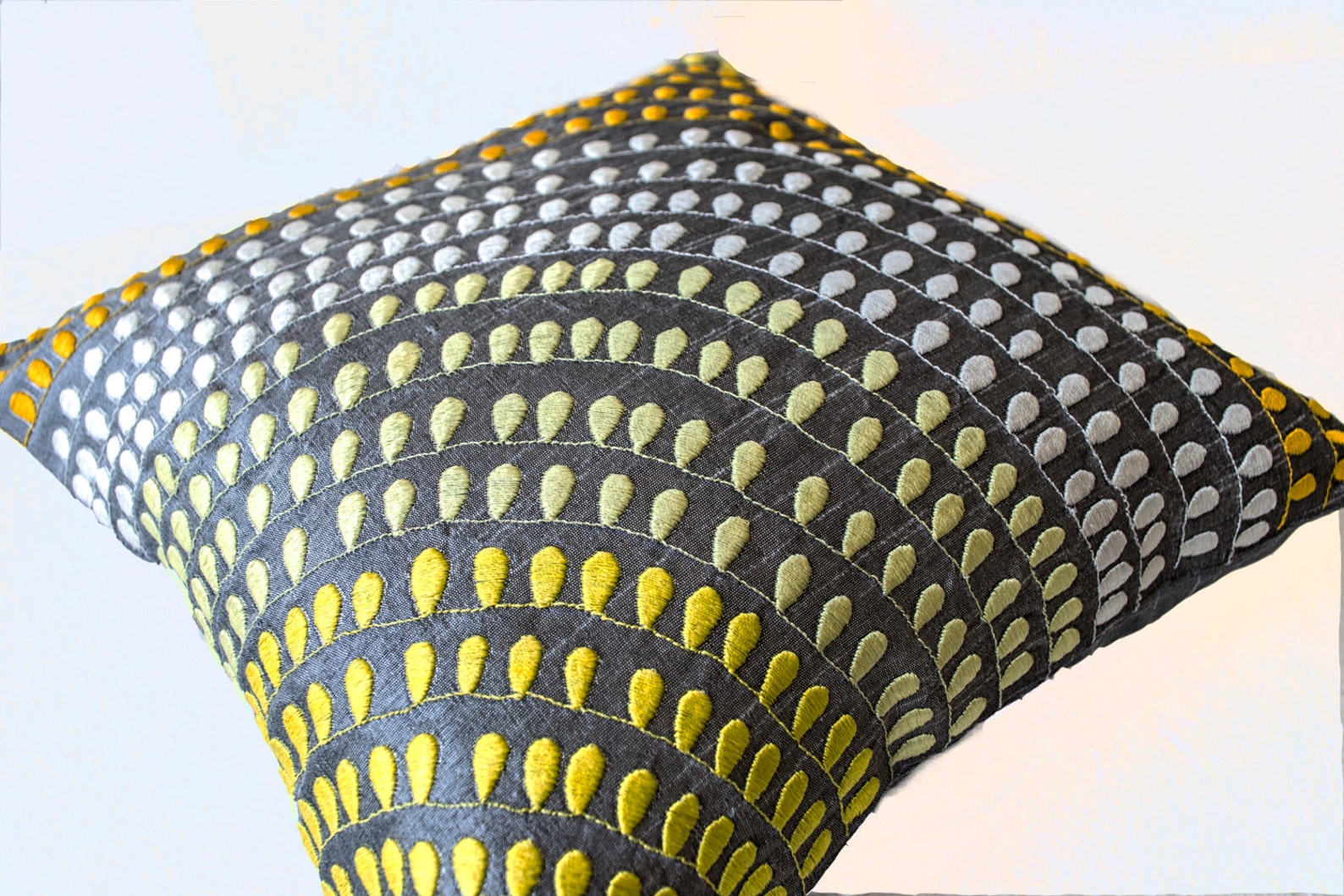 Silk Pillow Covers Grey Silk With Yellow White Embroidered Etsy