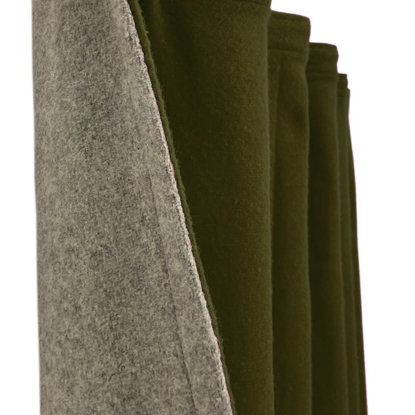 Double Layer Wool Felt Curtain: Draft Reducing Window Drape, Winter Curtains, Extra Long Drapery