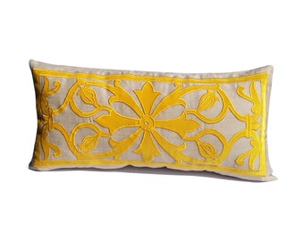 Almohada lumbar floral, funda de almohada de enrejado francés, funda de almohada beige gris amarillo, funda de almohada floral, funda de almohada de terciopelo amarillo beige