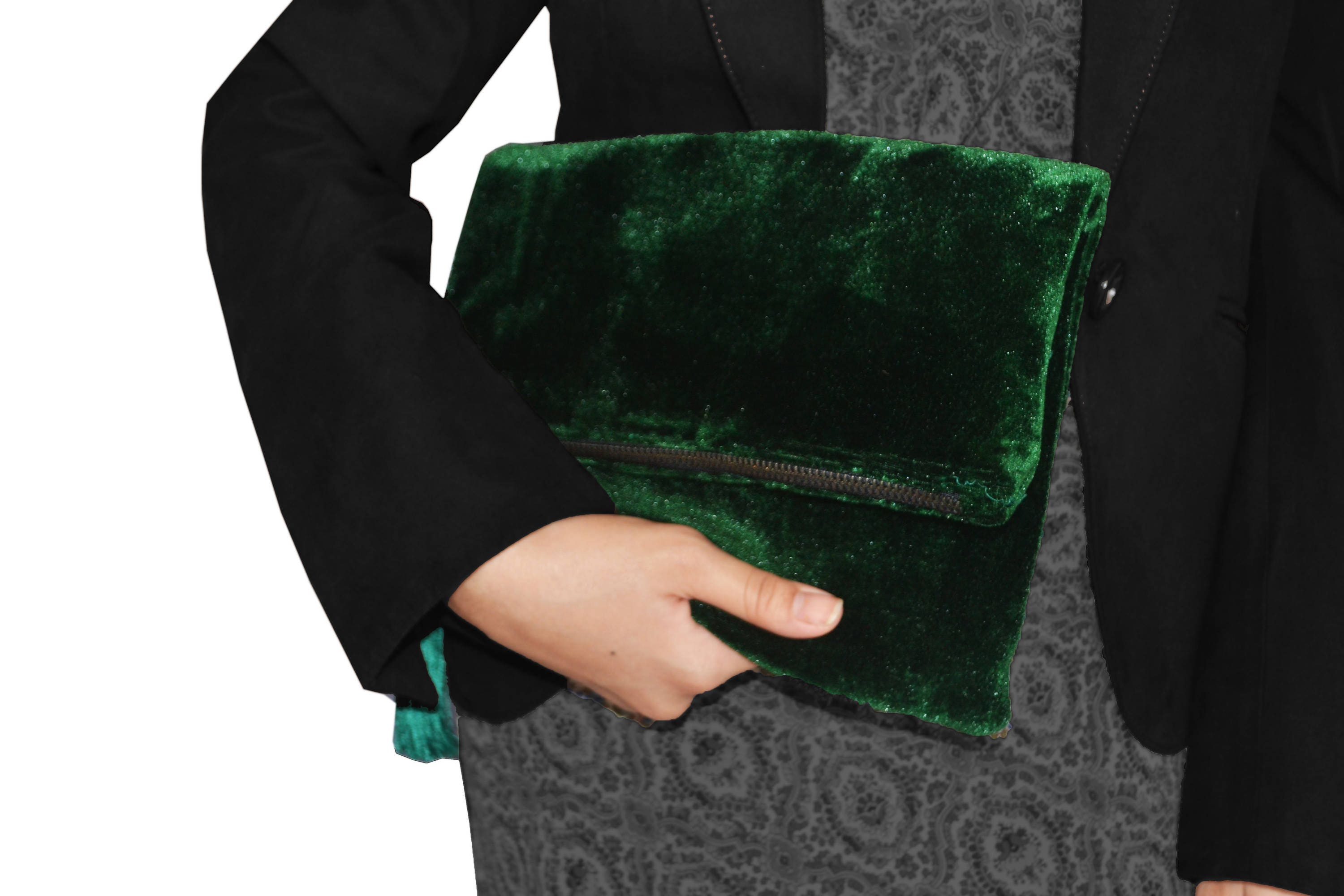 Velvet Clutch Emerald Green Foldover Bag Fold Over Clutch 