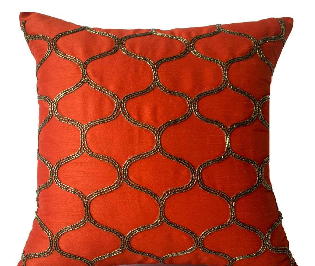 Orange Decorative Pillow Silk Pillow Covers Orange Brown Etsy