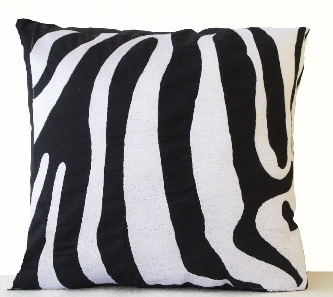 Embroidered Zebra Throw Pillow Cover Etsy