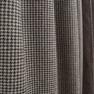 Cortina de lana con pata de gallo marrón, cortina de lana marrón y beige, cortina de fieltro de lana teñida en hilo, cortinas de lana con pata de gallo, cortinas para ventanas hechas a medida