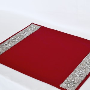 Manteles individuales con bordado de cristales y cuentas, Juego de 2 manteles individuales, Manteles rojos, Mantelería, Regalos de aniversario de boda