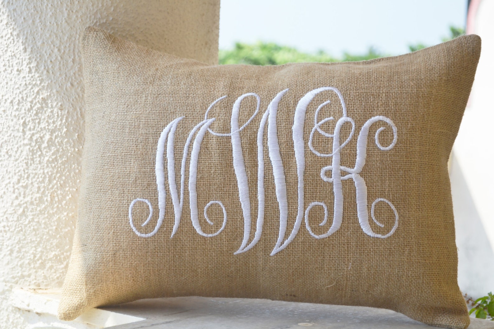 Burlap Monogram Pillows Cover Custom Lumbar Monogram Pillow Etsy