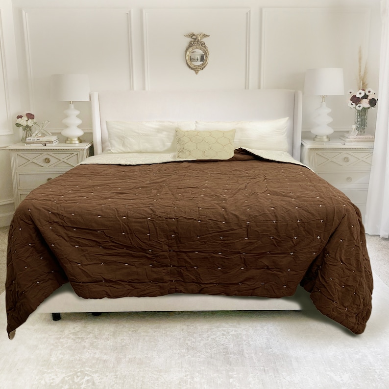 Amore Beaute Brown linen quilts are 100% cotton batting