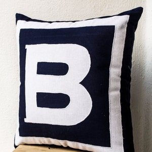 Letter Cushion, Monogram Pillow, Personalized Navy Blue Big Letter Pillow, Navy Monogram Pillow, Navy Blue Pillow, Initial Cotton Pillow image 3