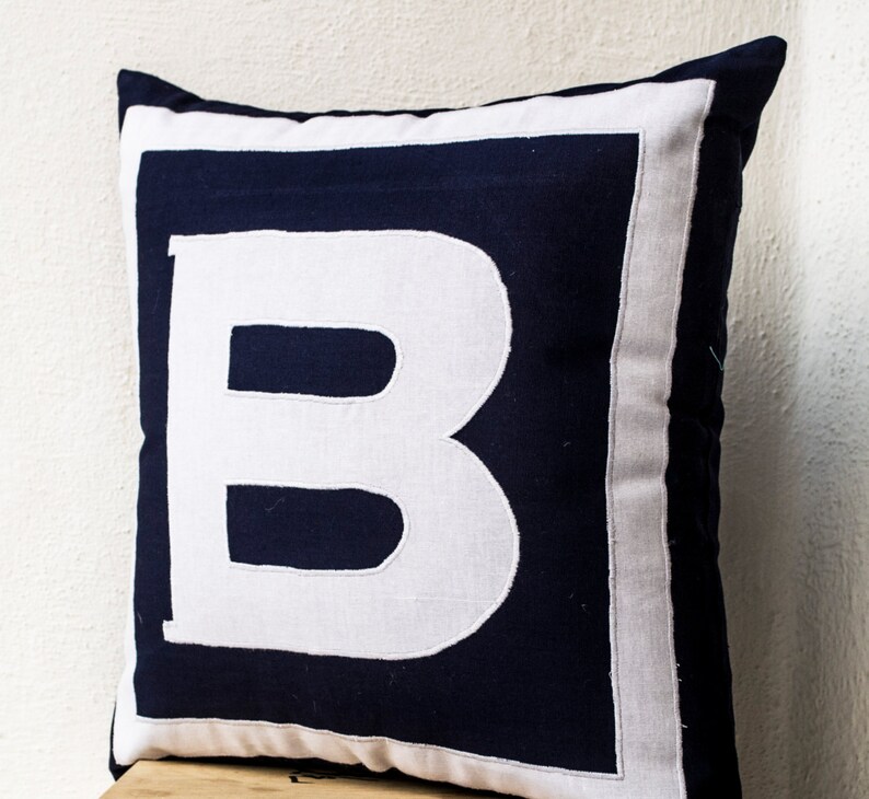 Letter Cushion, Monogram Pillow, Personalized Navy Blue Big Letter Pillow, Navy Monogram Pillow, Navy Blue Pillow, Initial Cotton Pillow image 3