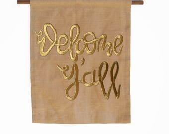 Custom Wall Art, Bespoke Wall Hanging, Gold Welcome Y'all, Corporate Gifts, Farmhouse Decor, Wedding Decor, Anniversary gifts, Housewarming
