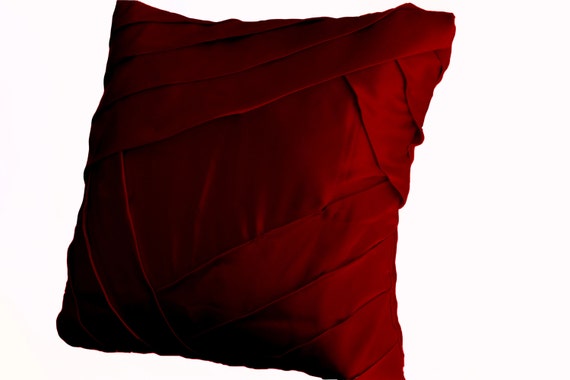 Decorative throw pillow Satin Pillow Red art silk pillow, Rippled pin tuck
