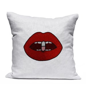 Red Chill Pill Pillow Cover, Lips Pop Art Pillow Case, Retro Pillow Case, Dorm Pillow Cover, Available In Multiple Sizes,