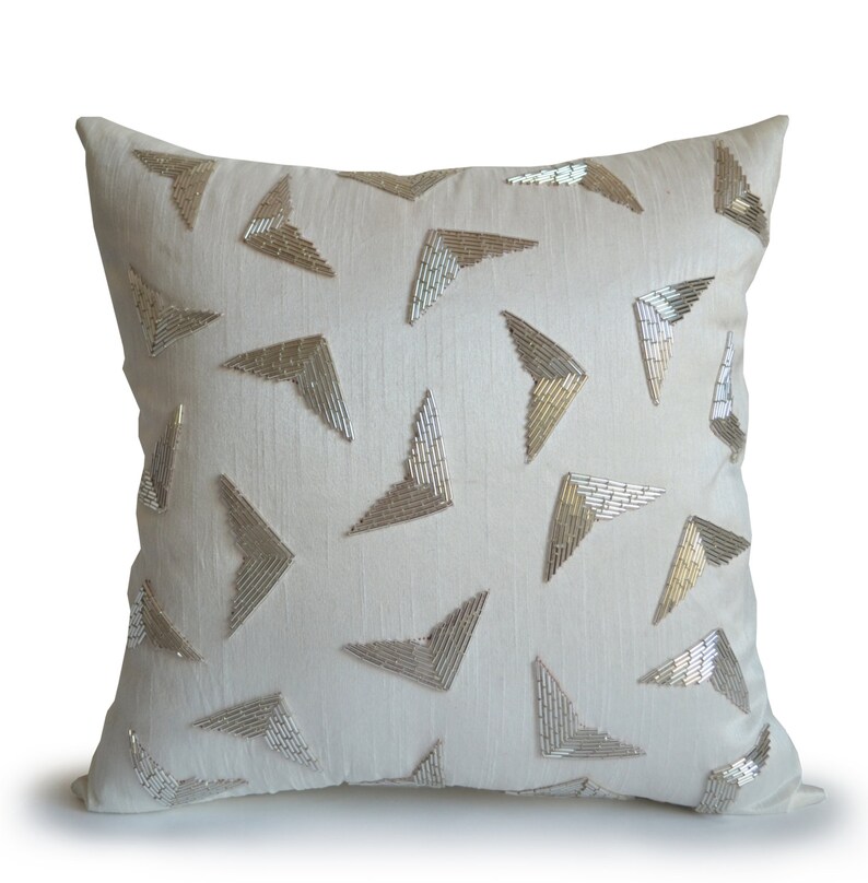 Handmade Gift Throw Pillows White Silk Sequin Pillows Etsy