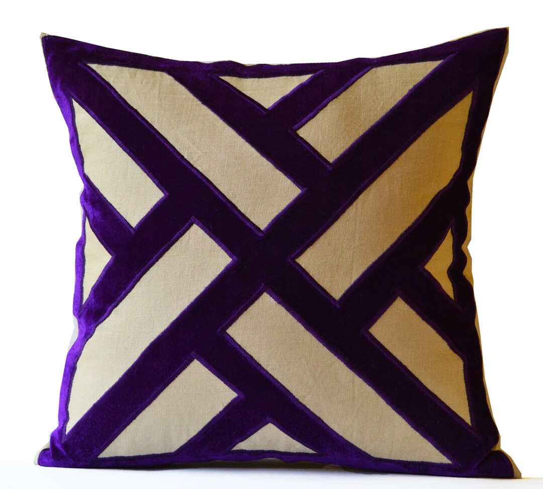 Purple Velvet Pillow Grey Purple Velvet Pillow Cover Etsy