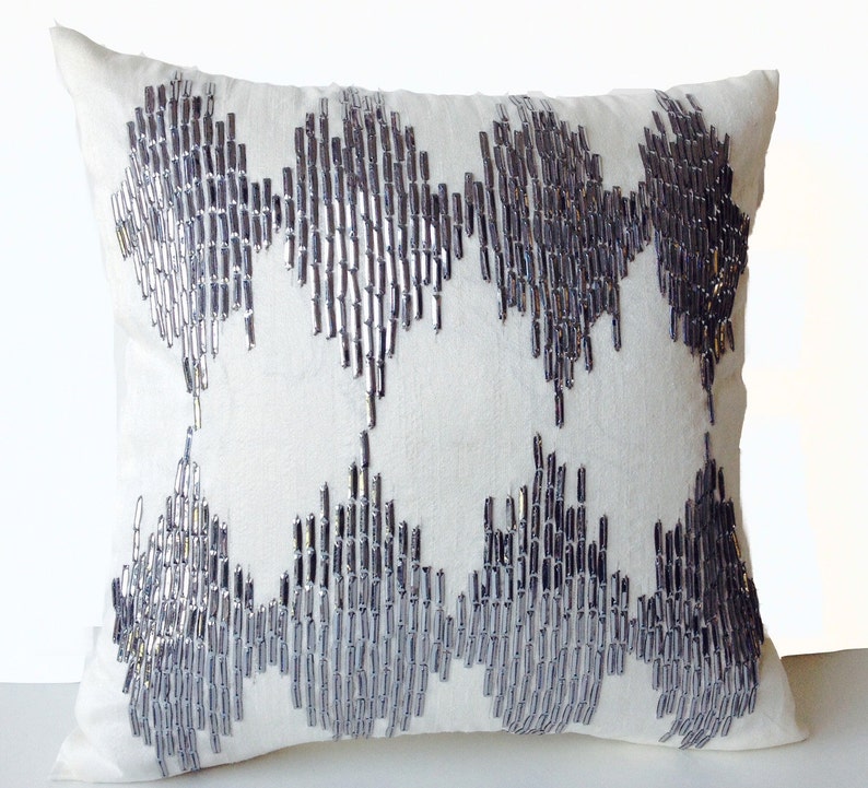 Sequin Pillow Covers Silver Gray Metallic Pillows Decorative Etsy