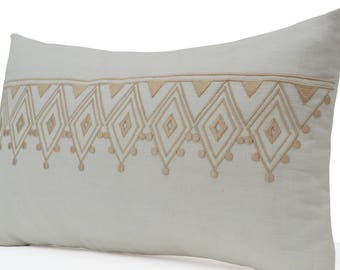 Throw Pillow Cover, Linen Pillow, Ivory Pillow, Moroccan Pillow, Decorative Pillows For Couch, Geometric Embroidery Pillow, Linen Cushion