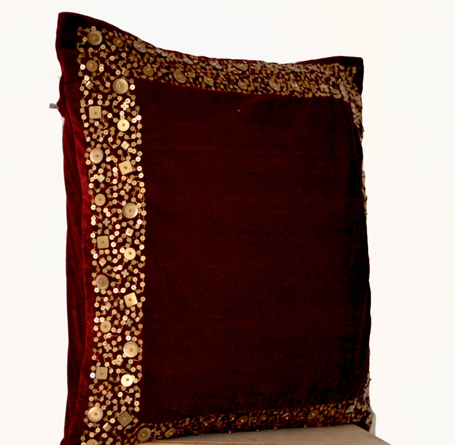 Velvet Throw Pillow Cover Maroon Velvet Cushion With Gold Etsy