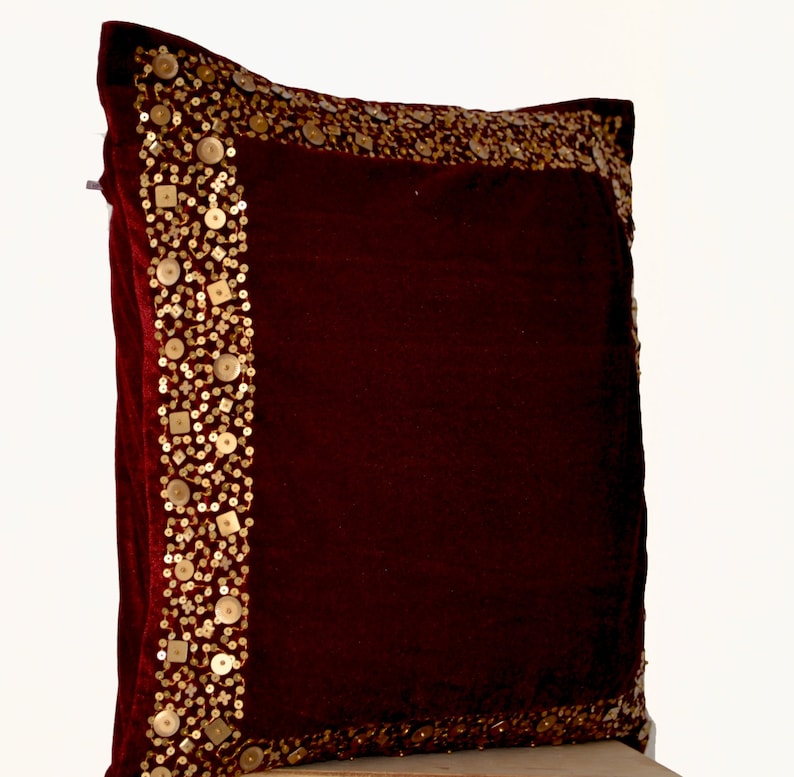 Velvet Throw Pillow Cover Maroon Velvet Cushion With Gold Etsy