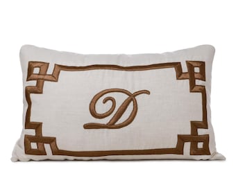 Funda de almohada con monograma bordado a mano, funda de almohada decorativa personalizada, funda de cojín con monograma de lino texturizado, regalo personalizado