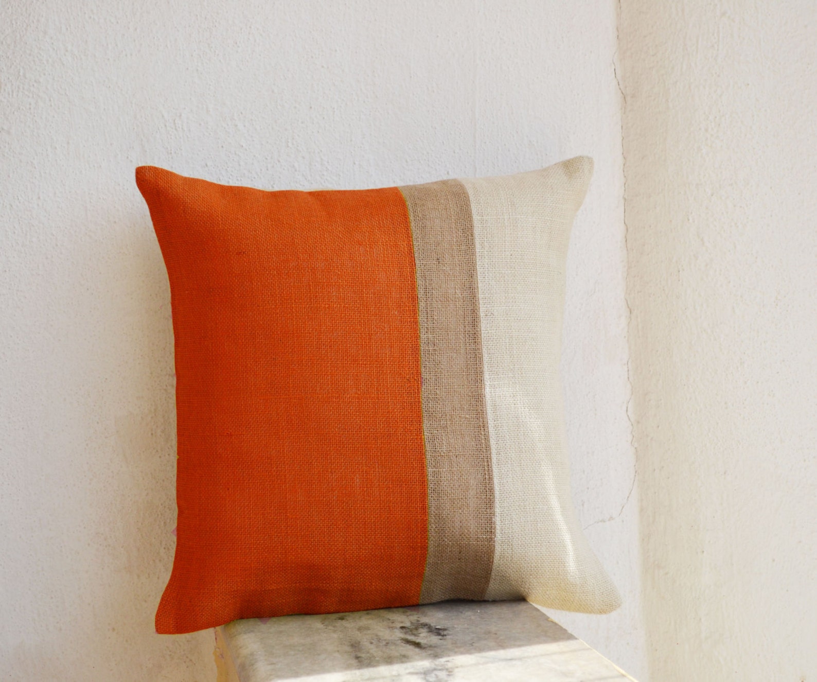 Orange Pillow Burlap Pillow Color Block Orange Decorative Etsy
