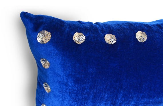 Blue Velvet Pillow Cover Sequins Pillow PLUSH Velvet Pillow Cover Royal Blue