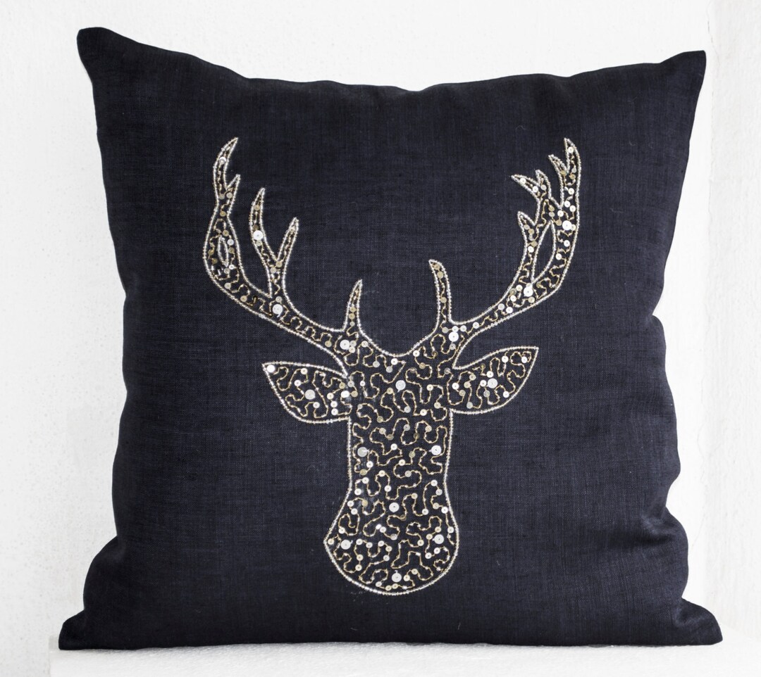 Deer Pillows Deer Pillow Cover Grey Deer Pillow Gray Deer Etsy