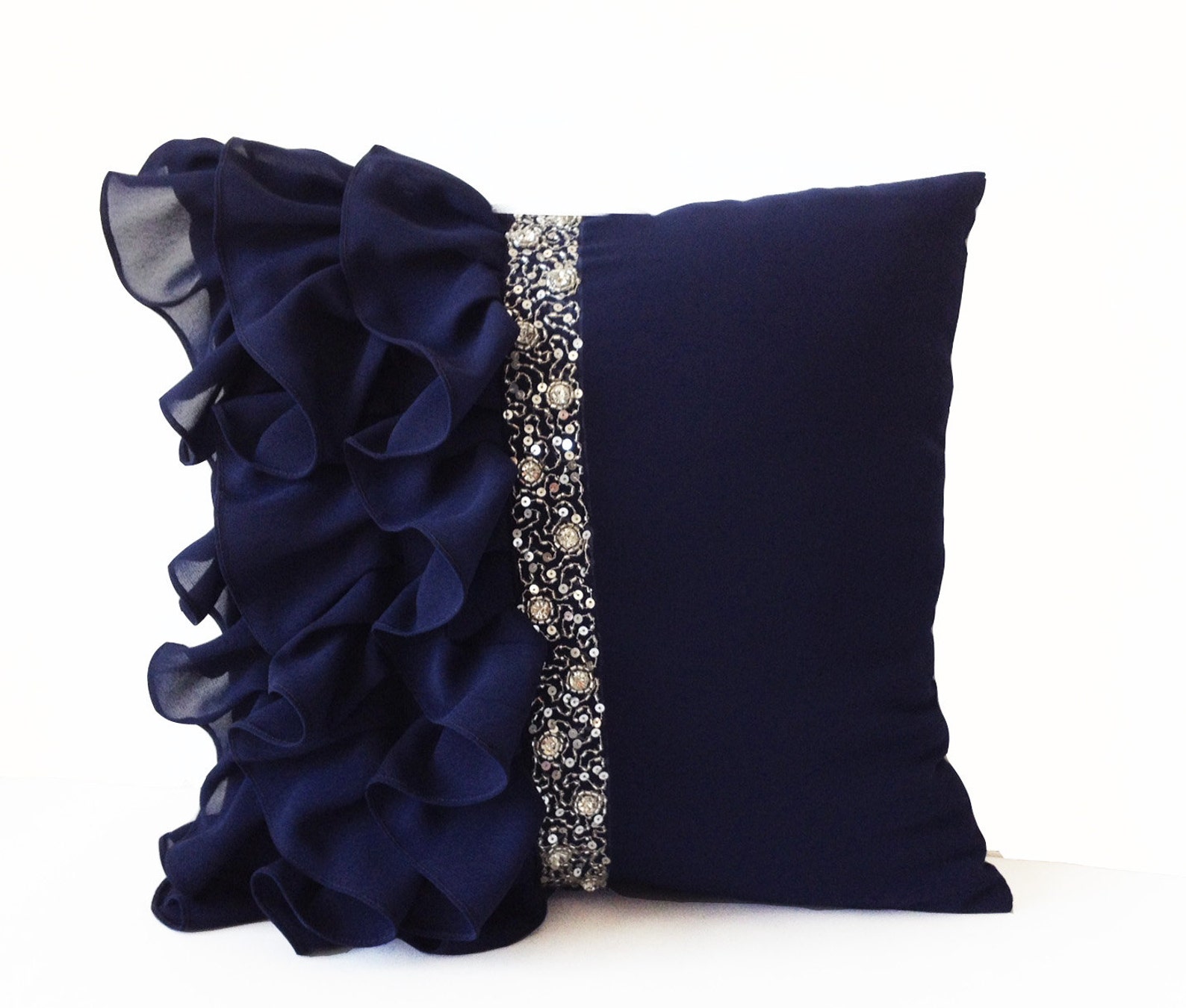 Navy Blue Throw Pillow Cover Navy Ruffles Decorative Pillow - Etsy