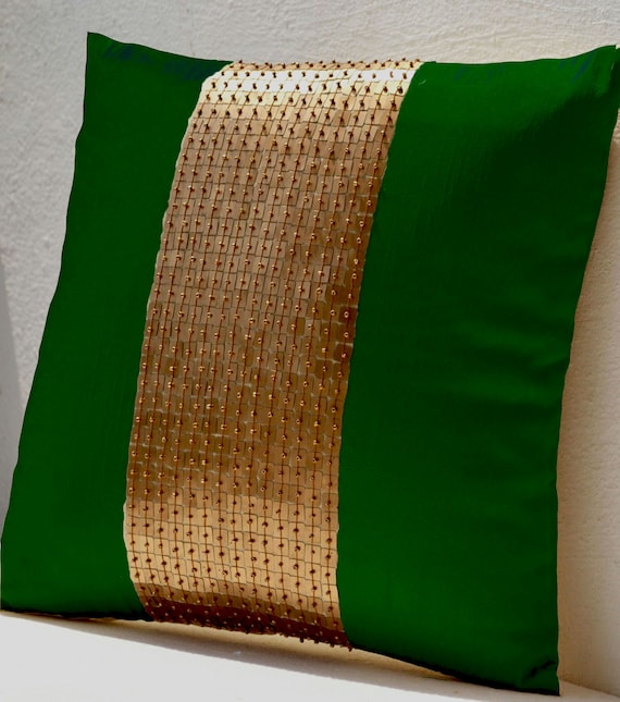 Emerald green pillow cover Green Beaded Throw Pillow Cover Emerald green