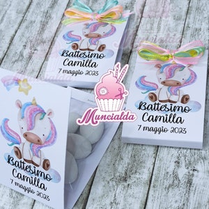 Cartoncini portaconfetti UNICORNO, confetti Battesimo, bomboniera fai da te, bomboniere artigianali Battesimo, bomboniere economiche nascita