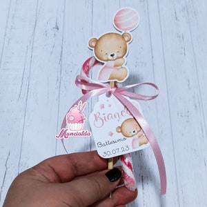 Segnaposto Battesimo ORSETTO, bastoncino di zucchero, orsetto con palloncino, candycane Battesimo, tag segnaposto, Battesimo orsetto
