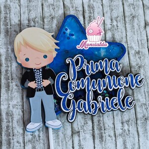 Cake topper Prima Comunione ragazzo, cake Topper Comunione, comunione ragazzo, topper shaker CARD, topper torta prima comunione