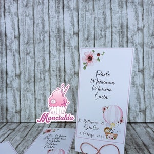 Cartoncini per tableau de mariage, cartoncino segnaposto, cartoncino tableau, tableau battesimo, cartellini tableau, battesimo mongolfiera