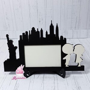 Cornice skyline New York, bomboniere in legno, bomboniere matrimonio New York, bomboniere artigianali, portafoto legno, bomboniere nozze