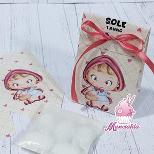 Sacchetti portaconfetti Cappuccetto Rosso, bomboniere 1 anno, bustine caramelle personalizzate, Cappuccetto Rosso, sacchetti con caramelle