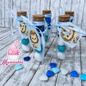 Provette porta confetti Battesimo, provette confetti, bomboniere nascita bimbo, bomboniere confetti, bomboniere leone, leoncino acquerello