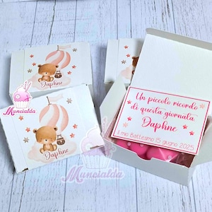 Scatoline porta confetti ORSETTO CON MONGOLFIERA, bomboniere artigianali Battesimo bimba, scatoline portaconfetti, scatoline Battesimo