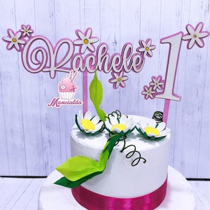 Cake topper in legno modello MARGHERITE, topper torta con nome, cake topper per torta di compleanno, topper con numero candelina
