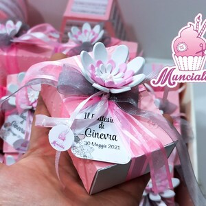 Scatoline portaconfetti con calamita fiore, Bomboniere Battesimo, bomboniere Prima Comunione, confetti Cresima, bomboniere artigianali