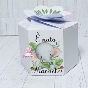 Scatoline nascita ELEFANTINO, bomboniere artigianali nascita, bomboniere con confetti, scatoline confetti nascita, bomboniere per bimbi