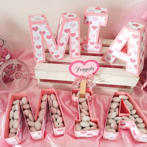 Nome 3D, scatole lettere 3D, lettere 3d decorazioni, scatole portaconfetti, scatole personalizzate, scatole porta confetti, confettiere nome
