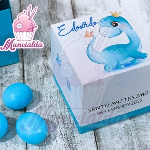 Scatoline confetti modello DINOSAURO, Bomboniere Battesimo bimbo, scatoline confetti Battesimo, confetti nascita, bomboniere artigianali